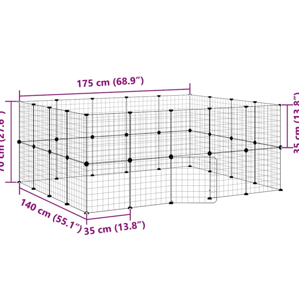 vidaXL Huisdierenkooi met deur 36 panelen 175x140x70 cm staal zwart