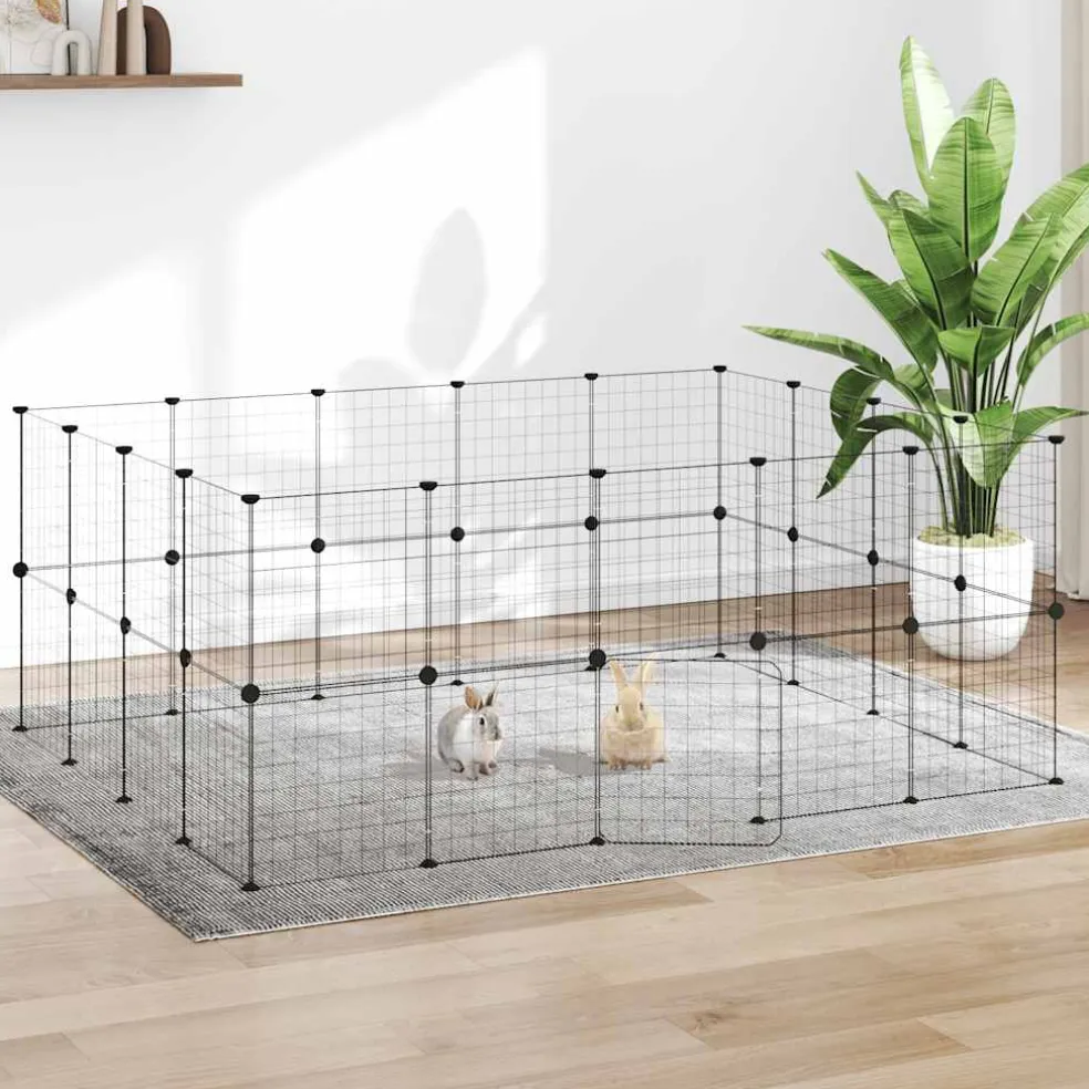 vidaXL Huisdierenkooi met deur 36 panelen 175x140x70 cm staal zwart