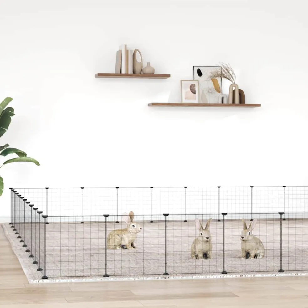 vidaXL Huisdierenkooi met deur 44 panelen 385x385x35 cm staal zwart