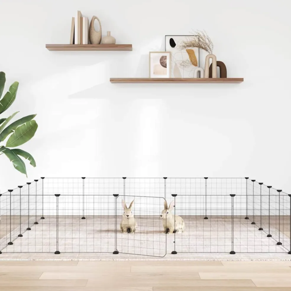vidaXL Huisdierenkooi met deur 20 panelen 175x175x35 cm staal zwart