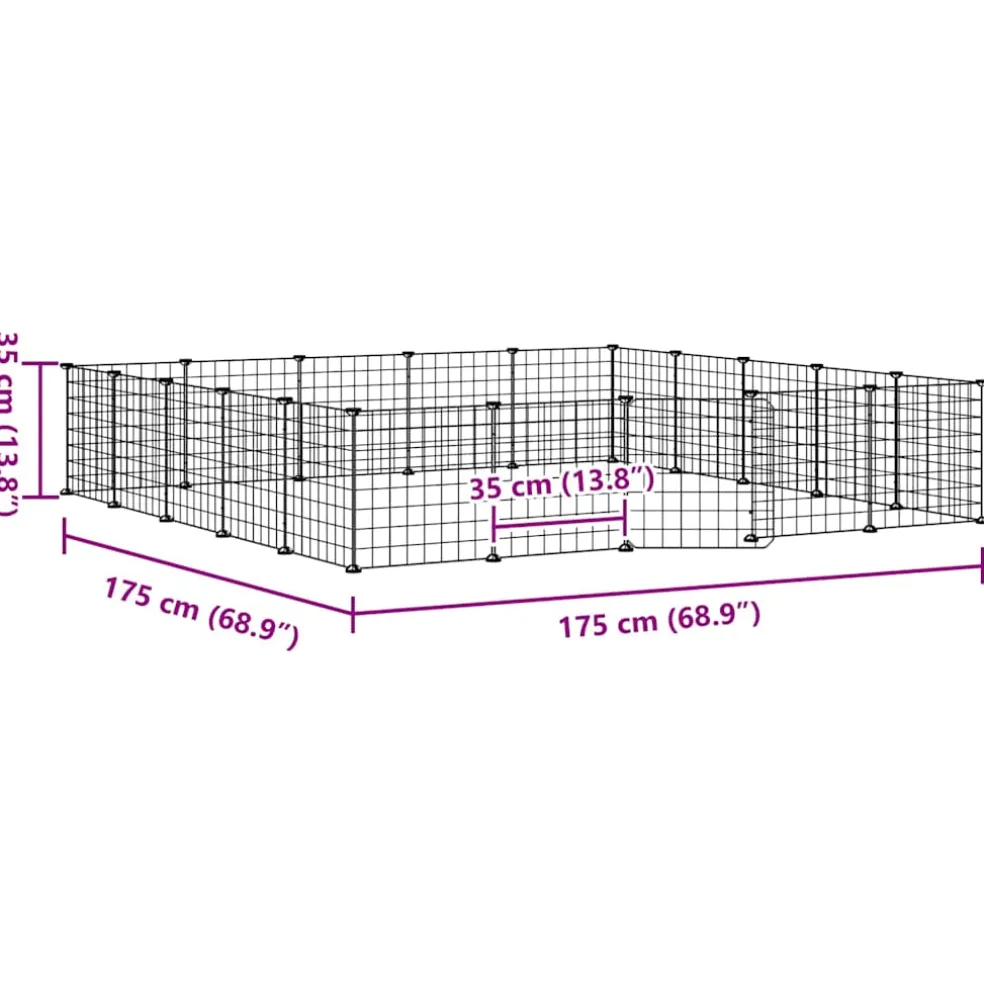 vidaXL Huisdierenkooi met deur 20 panelen 175x175x35 cm staal zwart