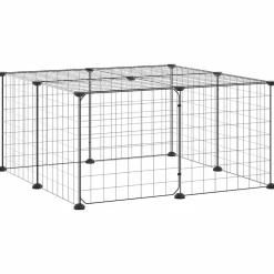 vidaXL Huisdierenkooi met deur 12 panelen 70x70x35 cm staal zwart