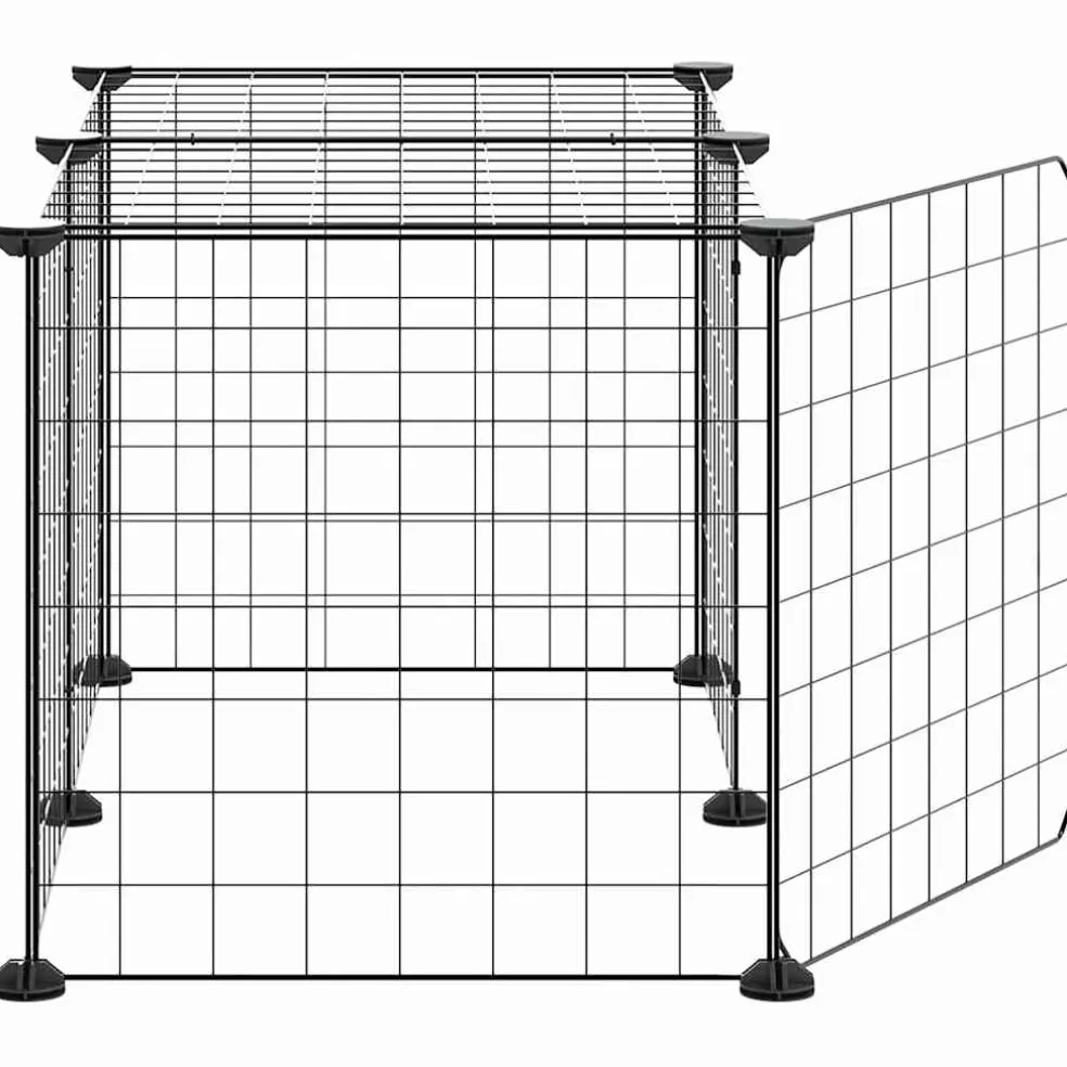 vidaXL Huisdierenkooi met deur 8 panelen 70x35x35 cm staal zwart