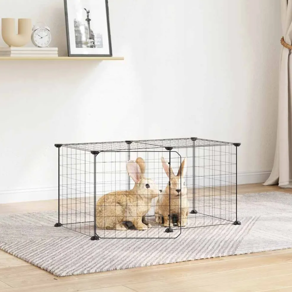vidaXL Huisdierenkooi met deur 8 panelen 70x35x35 cm staal zwart