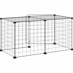 vidaXL Huisdierenkooi met deur 8 panelen 70x35x35 cm staal zwart