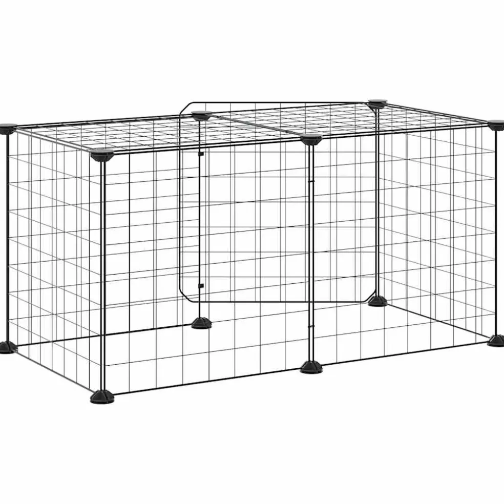 vidaXL Huisdierenkooi met deur 8 panelen 70x35x35 cm staal zwart