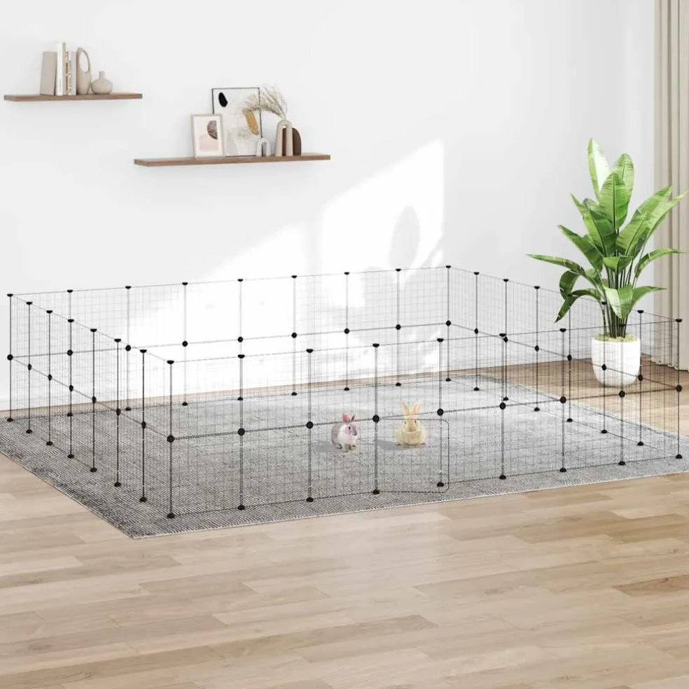 vidaXL Huisdierenkooi met deur 60 panelen 280x245x70 cm staal zwart