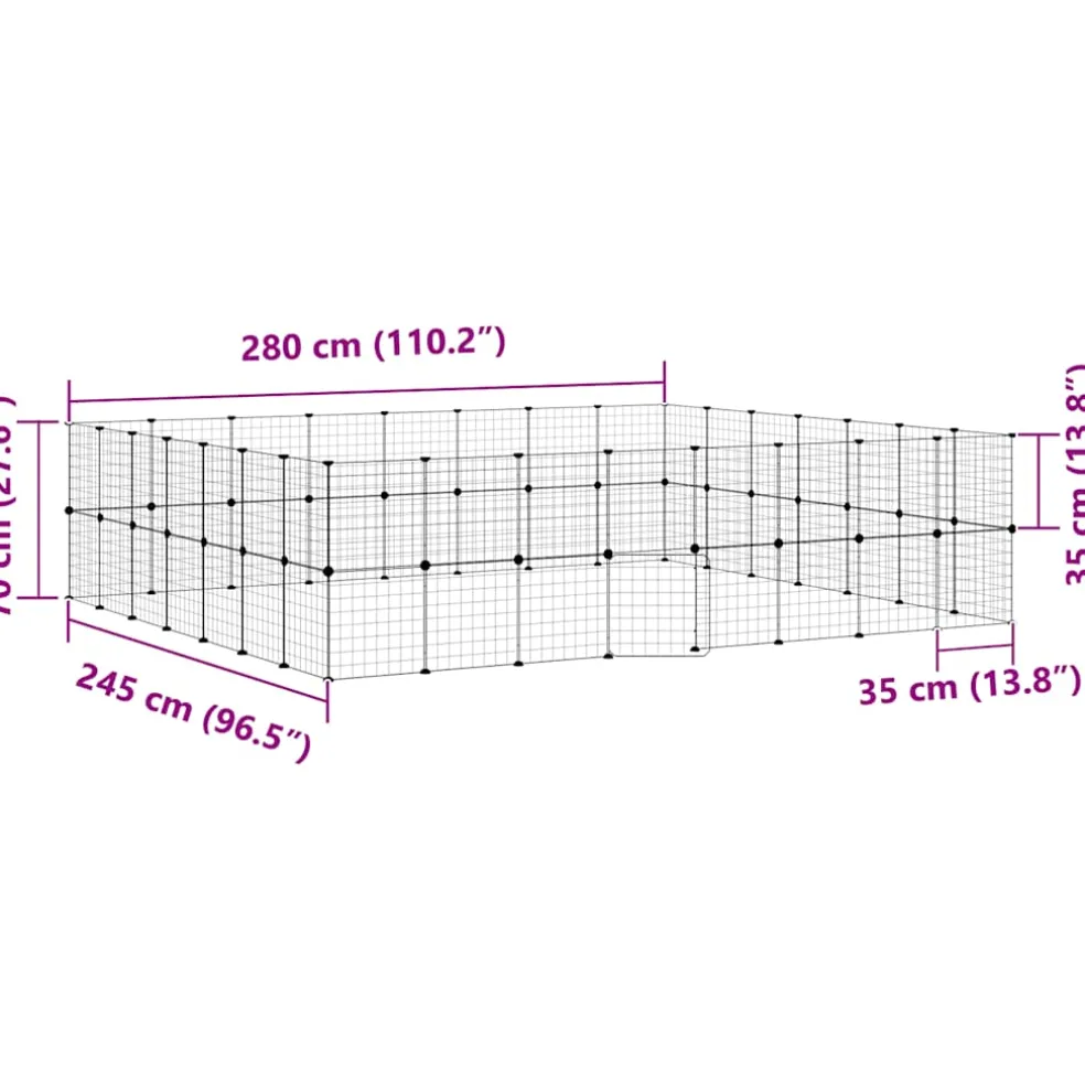 vidaXL Huisdierenkooi met deur 60 panelen 280x245x70 cm staal zwart