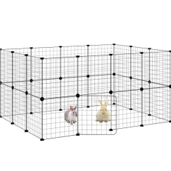 vidaXL Huisdierenkooi met deur 28 panelen 140x105x70 cm staal zwart