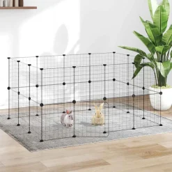 vidaXL Huisdierenkooi met deur 28 panelen 140x105x70 cm staal zwart