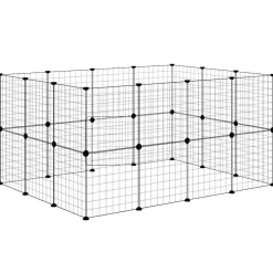 vidaXL Huisdierenkooi met deur 28 panelen 140x105x70 cm staal zwart