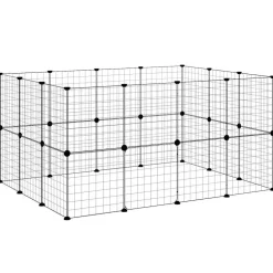 vidaXL Huisdierenkooi met deur 28 panelen 140x105x70 cm staal zwart