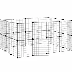 vidaXL Huisdierenkooi met deur 28 panelen 140x105x70 cm staal zwart