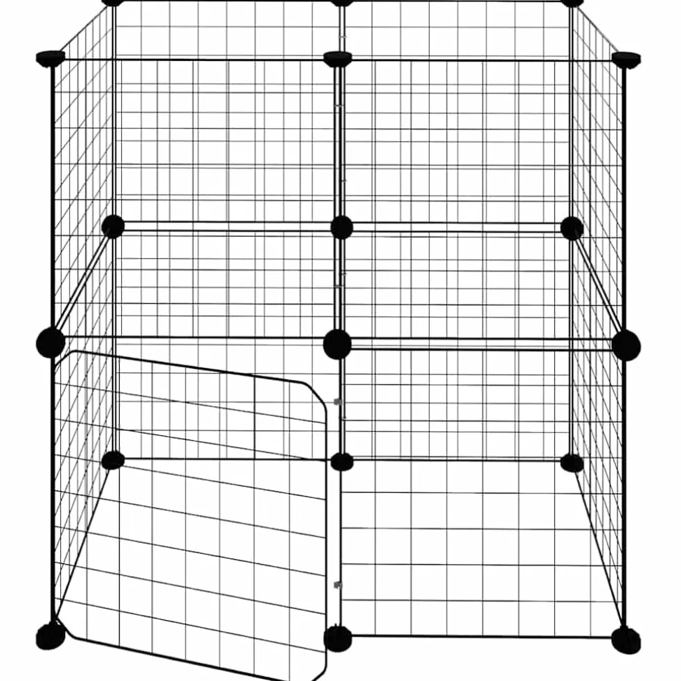 vidaXL Huisdierenkooi met deur 12 panelen 70x35x70 cm staal zwart