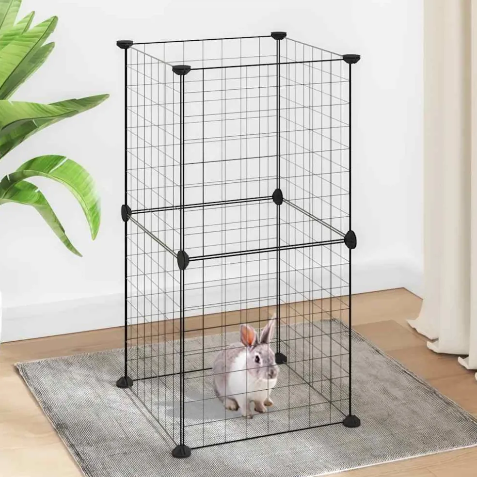 vidaXL Huisdierenkooi met 8 panelen 35x35x70 cm staal zwart