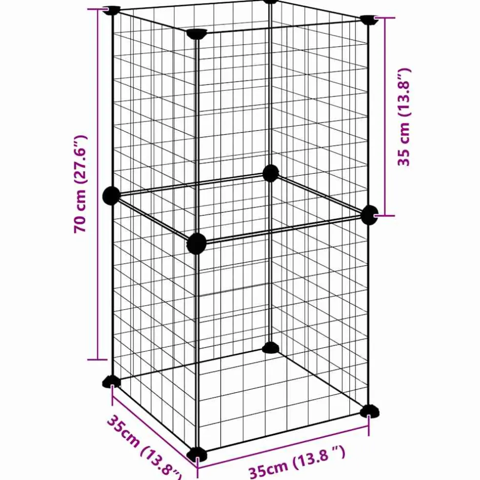 vidaXL Huisdierenkooi met 8 panelen 35x35x70 cm staal zwart