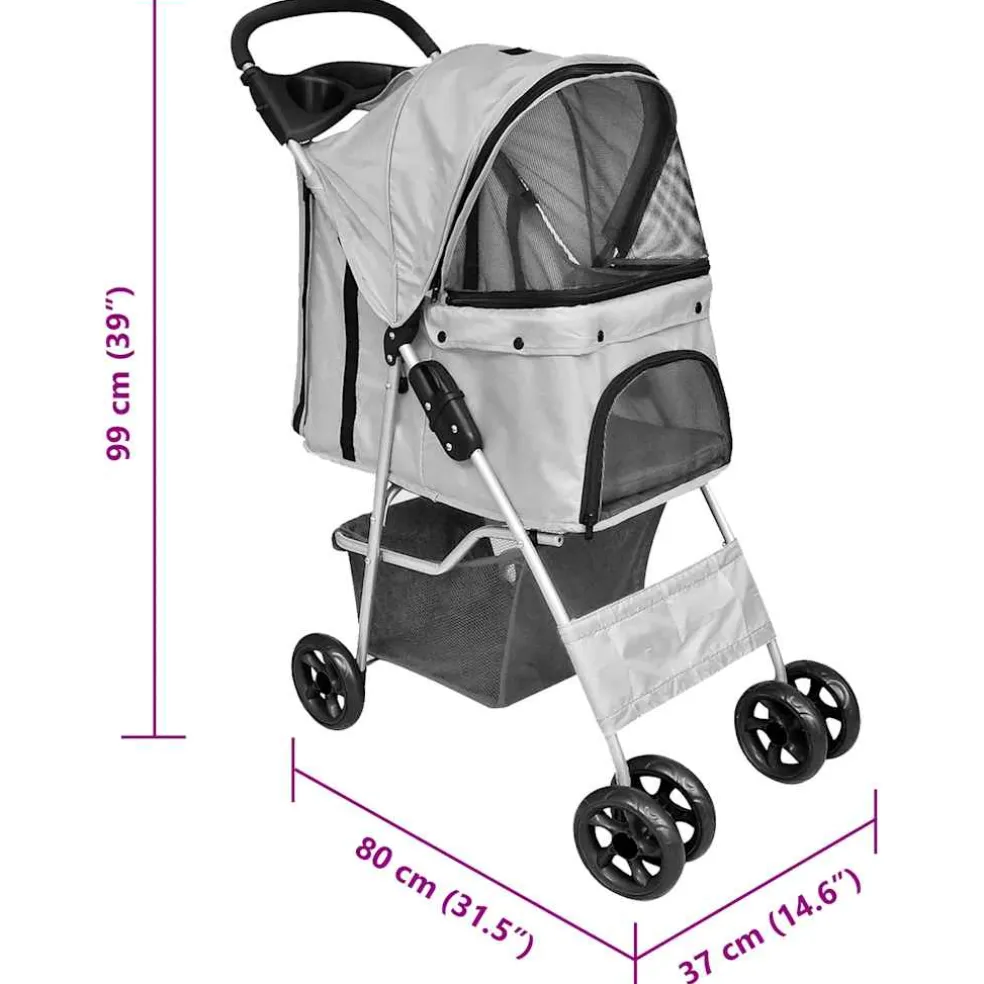 vidaXL Huisdierenwagen voor honden/katten opvouwbaar grijs