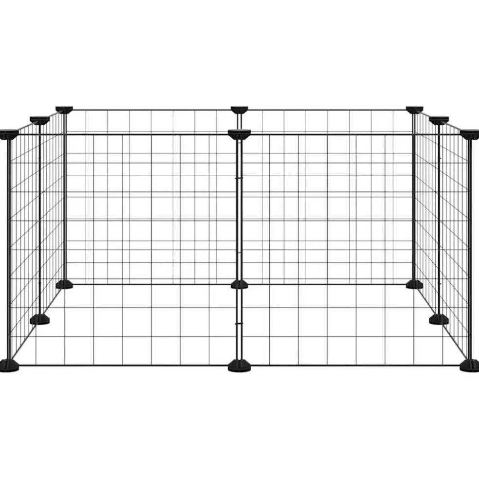 vidaXL Huisdierkooi met 8 panelen, zwart, 70x70x35 cm, staal