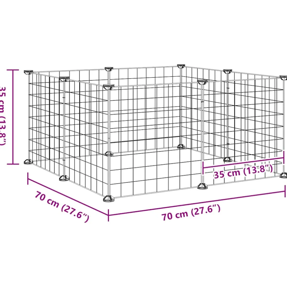 vidaXL Huisdierkooi met 8 panelen, zwart, 70x70x35 cm, staal