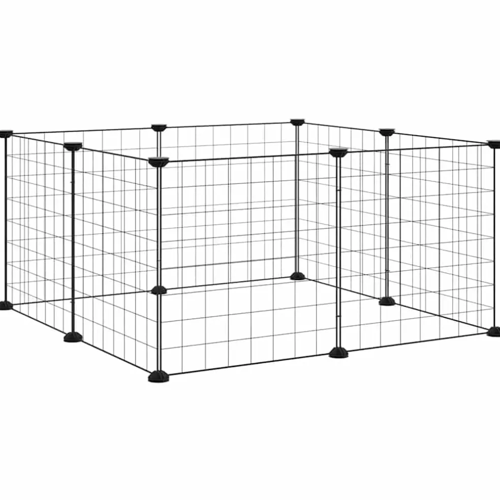 vidaXL Huisdierkooi met 8 panelen, zwart, 70x70x35 cm, staal