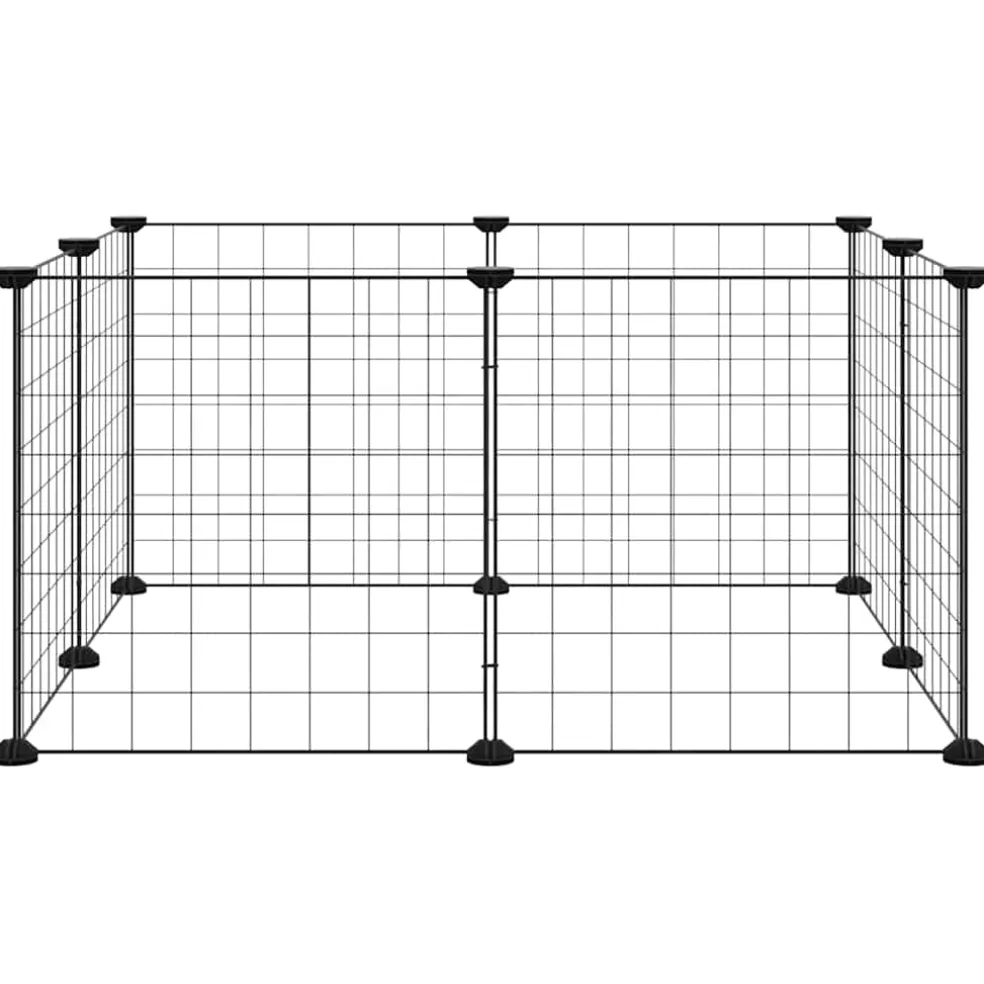 vidaXL Huisdierkooi met 8 panelen, zwart, 70x70x35 cm, staal
