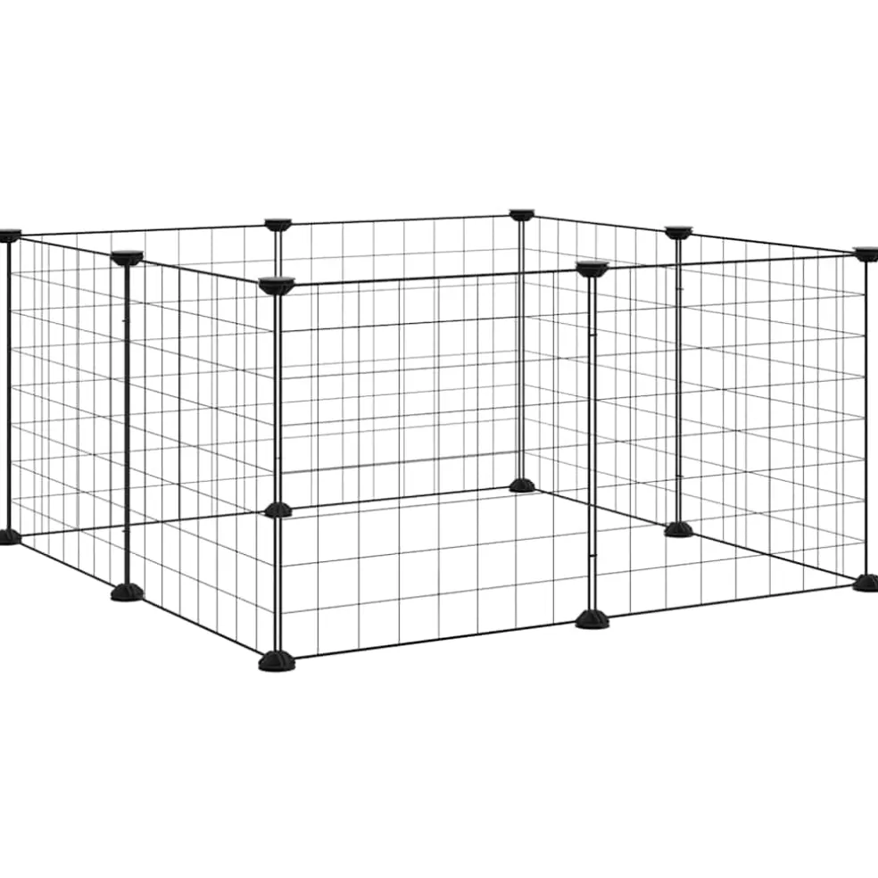 vidaXL Huisdierkooi met 8 panelen, zwart, 70x70x35 cm, staal