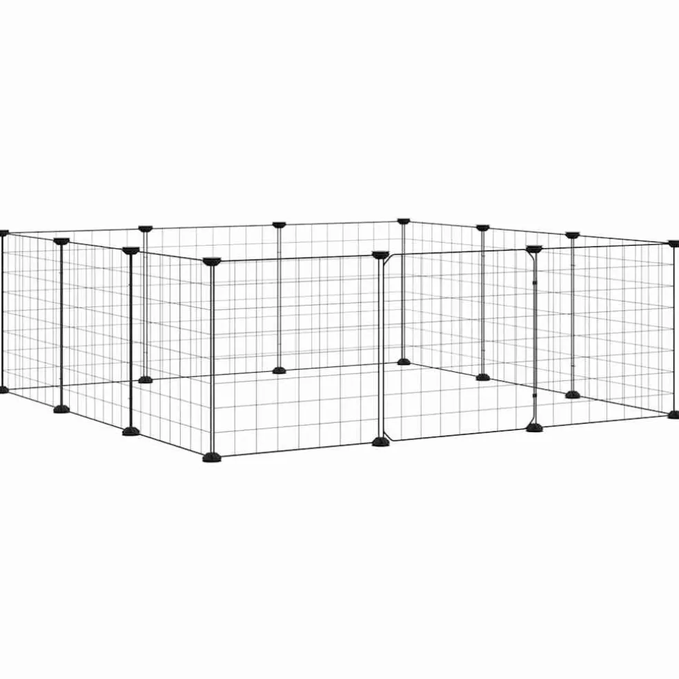 vidaXL Huisdierkooi met 12 panelen en deur, zwart 105x105x35 cm staal