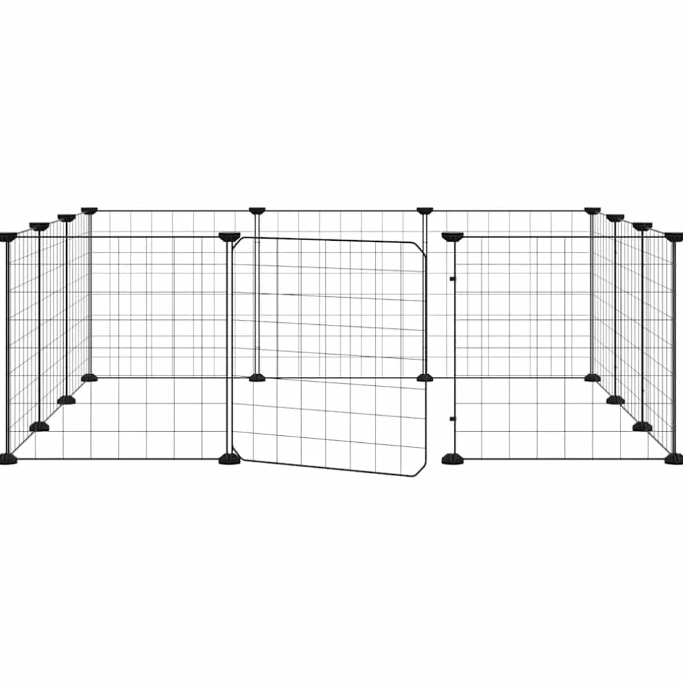 vidaXL Huisdierkooi met 12 panelen en deur, zwart 105x105x35 cm staal