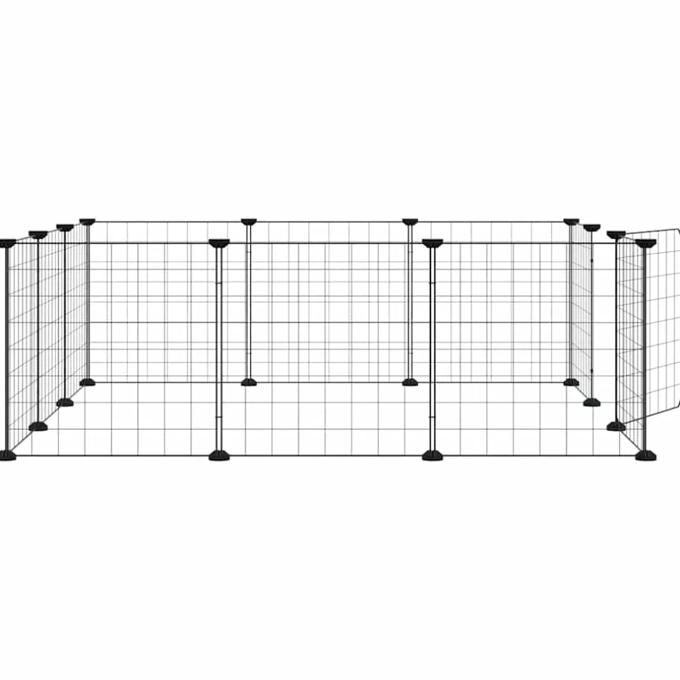 vidaXL Huisdierkooi met 12 panelen en deur, zwart 105x105x35 cm staal
