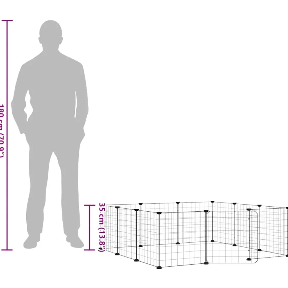 vidaXL Huisdierkooi met 12 panelen en deur, zwart 105x105x35 cm staal