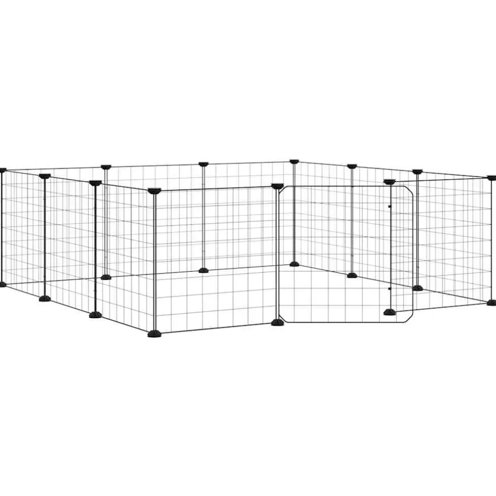 vidaXL Huisdierkooi met 12 panelen en deur, zwart 105x105x35 cm staal