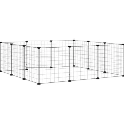 vidaXL Huisdierkooi met 12 panelen en deur, zwart 105x105x35 cm staal