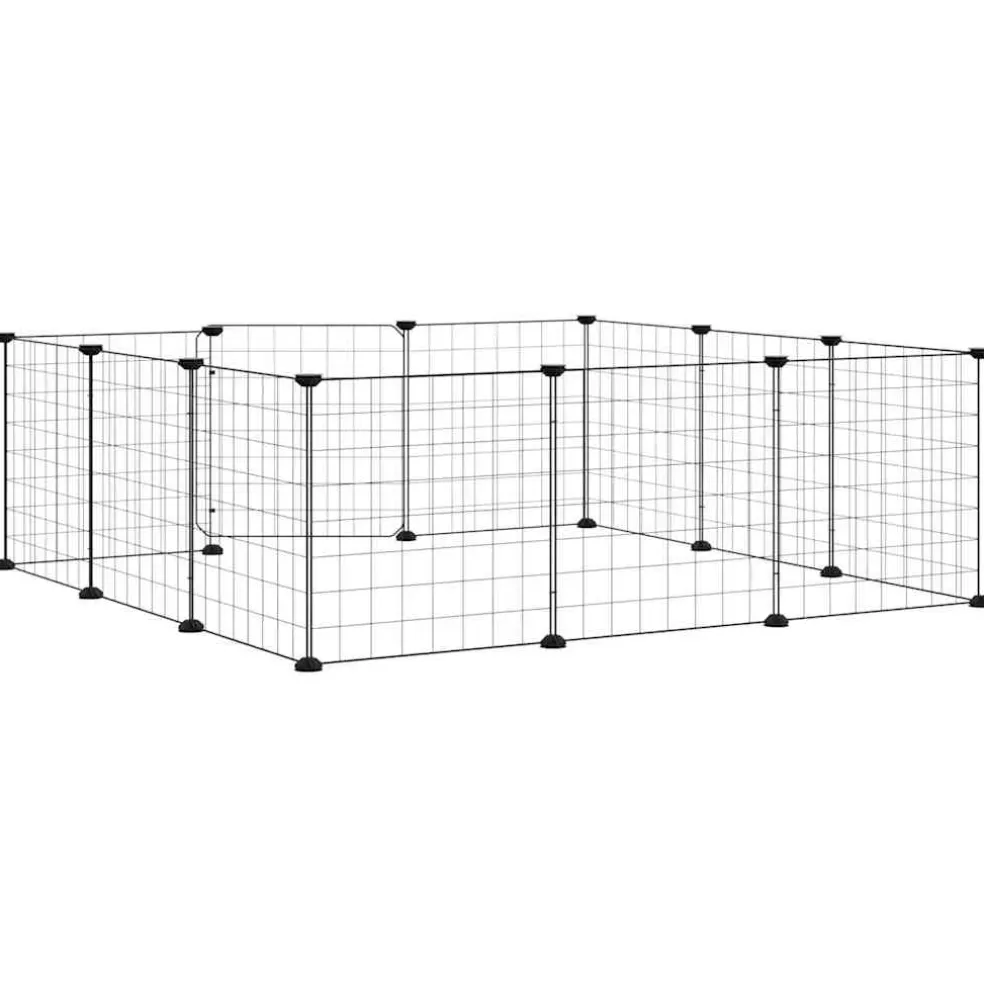 vidaXL Huisdierkooi met 12 panelen en deur, zwart 105x105x35 cm staal