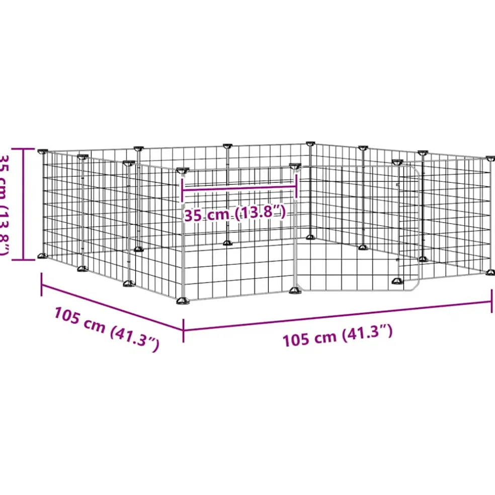 vidaXL Huisdierkooi met 12 panelen en deur, zwart 105x105x35 cm staal