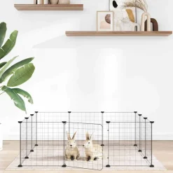 vidaXL Huisdierkooi met 12 panelen en deur, zwart 105x105x35 cm staal
