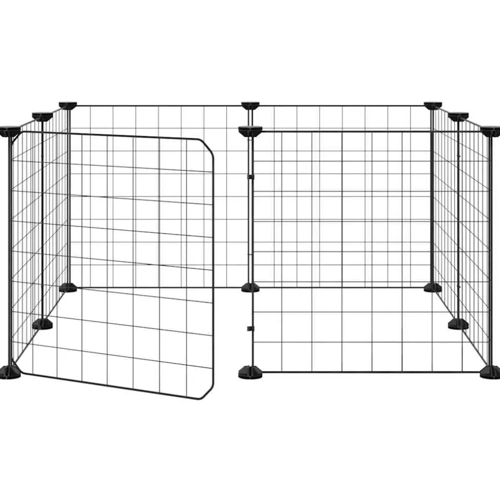 vidaXL Huisdierkooi met 8 panelen en deur, zwart 70x70x35 cm staal