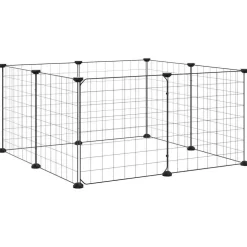 vidaXL Huisdierkooi met 8 panelen en deur, zwart 70x70x35 cm staal