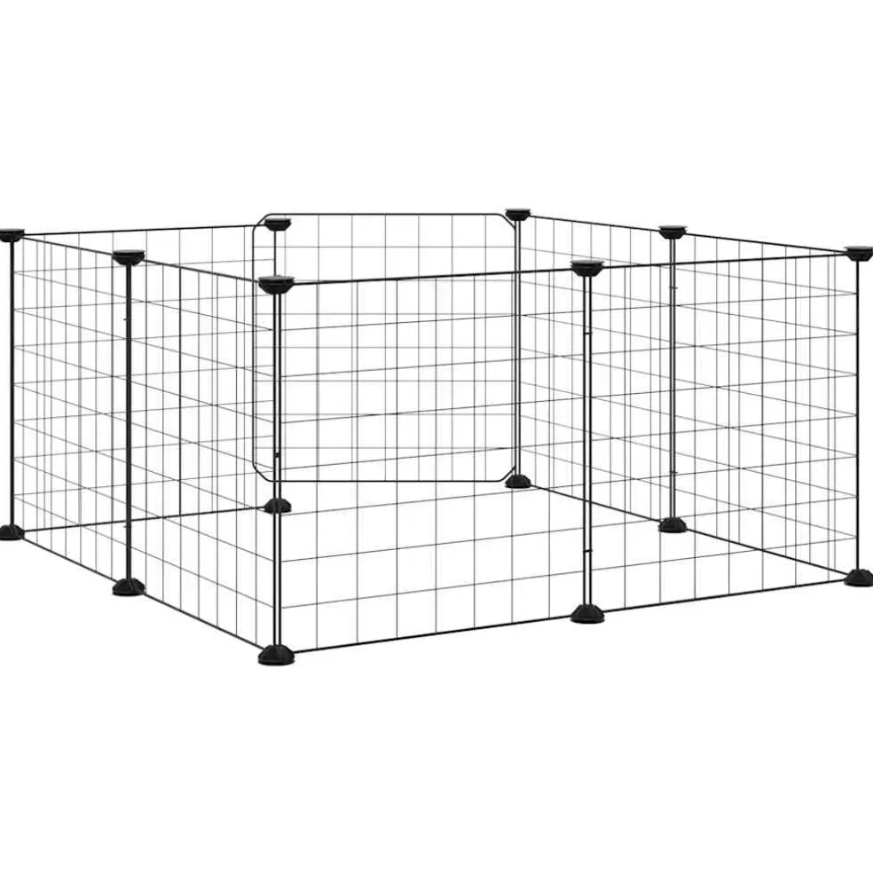 vidaXL Huisdierkooi met 8 panelen en deur, zwart 70x70x35 cm staal