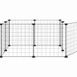 vidaXL Huisdierkooi met 8 panelen en deur, zwart 70x70x35 cm staal