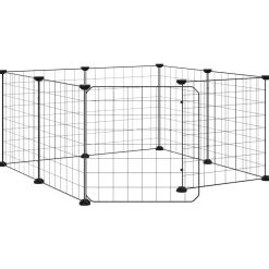 vidaXL Huisdierkooi met 8 panelen en deur, zwart 70x70x35 cm staal
