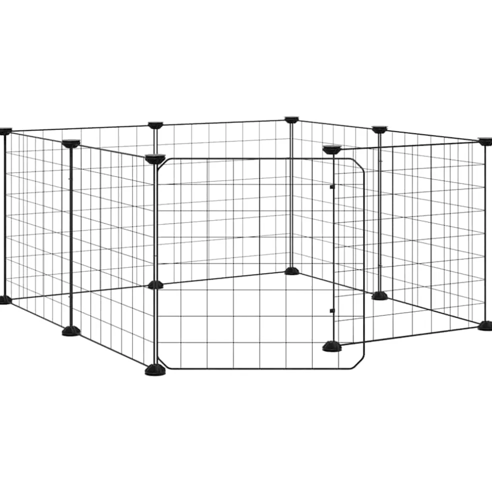vidaXL Huisdierkooi met 8 panelen en deur, zwart 70x70x35 cm staal