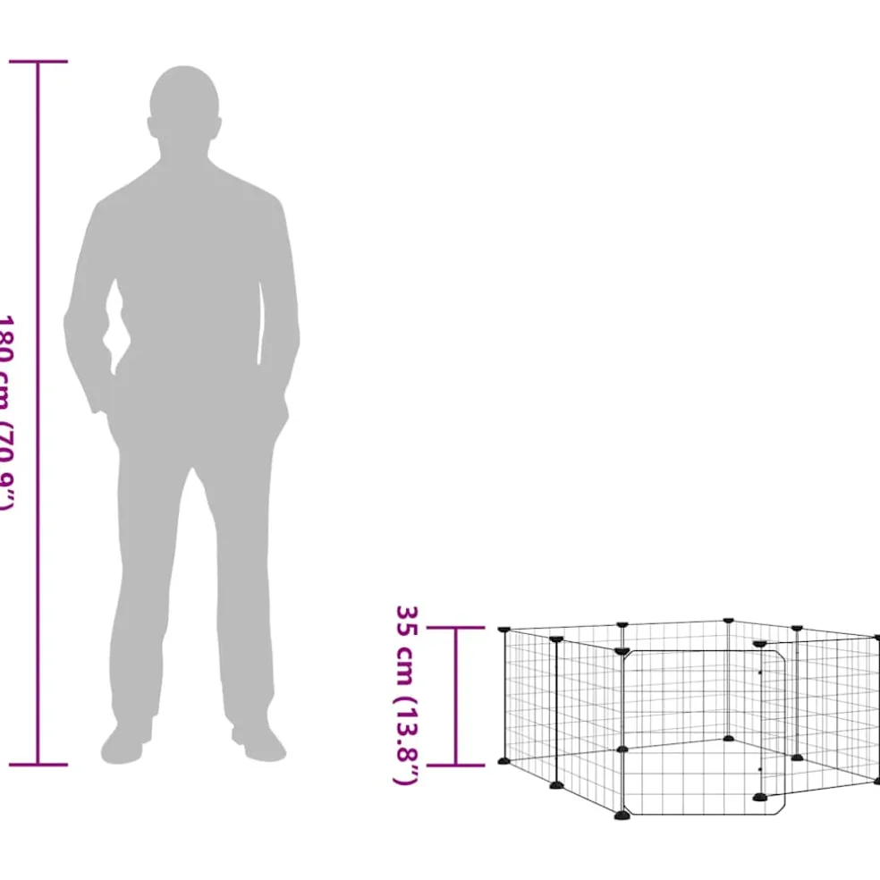 vidaXL Huisdierkooi met 8 panelen en deur, zwart 70x70x35 cm staal