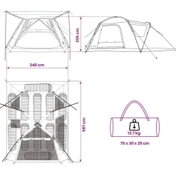 vidaXL Huisje Tent 12-persoons Leger groen Polyester en staal