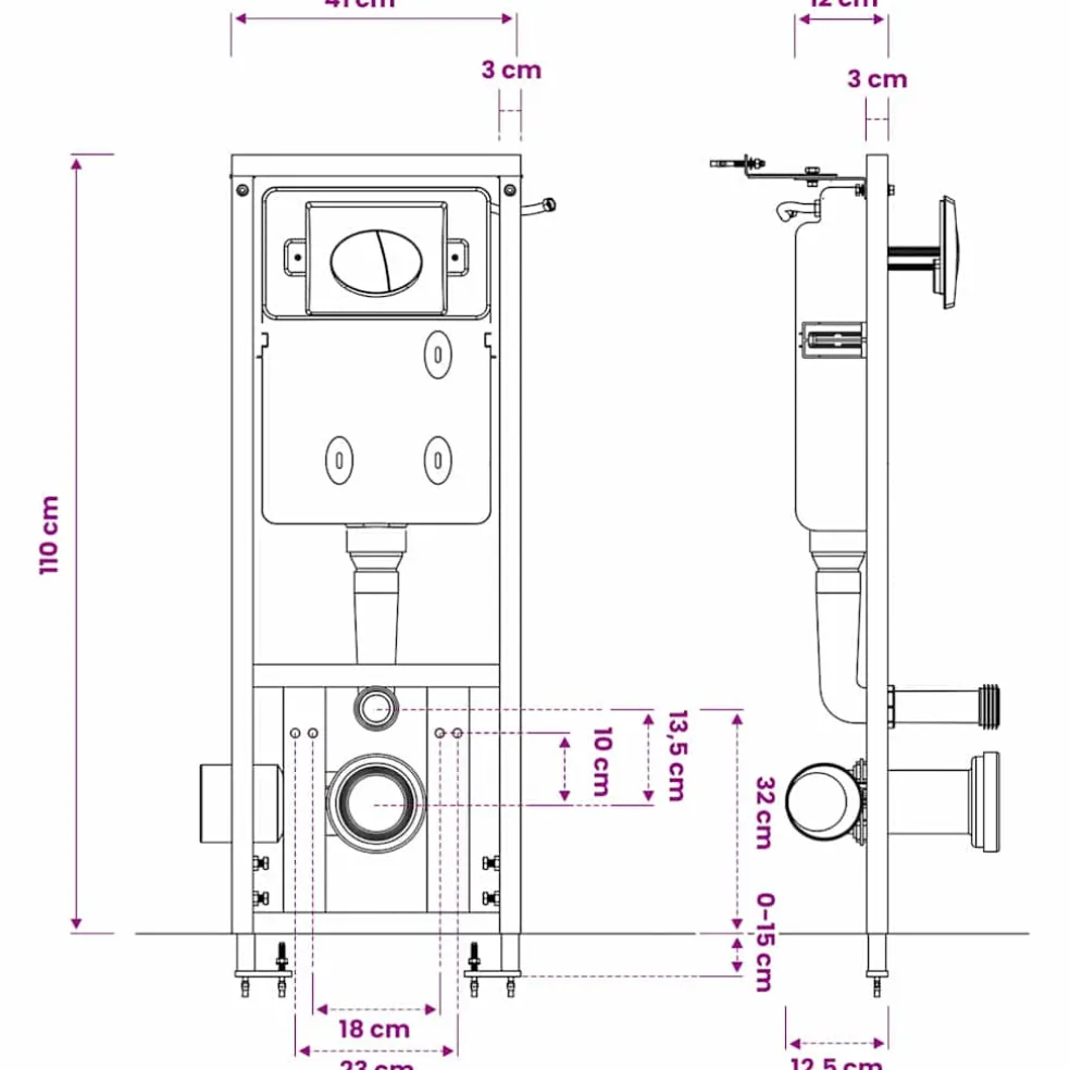 vidaXL Inbouwreservoir voor Hangtoilet 11 L 41x14x(110-125) cm