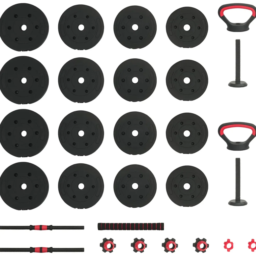 vidaXL 4-in-1 Dumbbell Barbell Kettlebell Set 30 kg Zwart en Rood