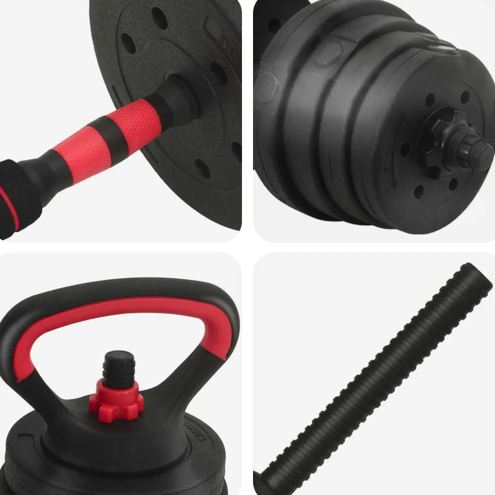 vidaXL 4-in-1 Dumbbell Barbell Kettlebell Set 30 kg Zwart en Rood