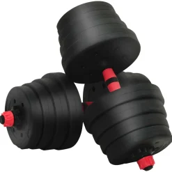 vidaXL 4-in-1 Dumbbell Barbell Kettlebell Set 30 kg Zwart en Rood