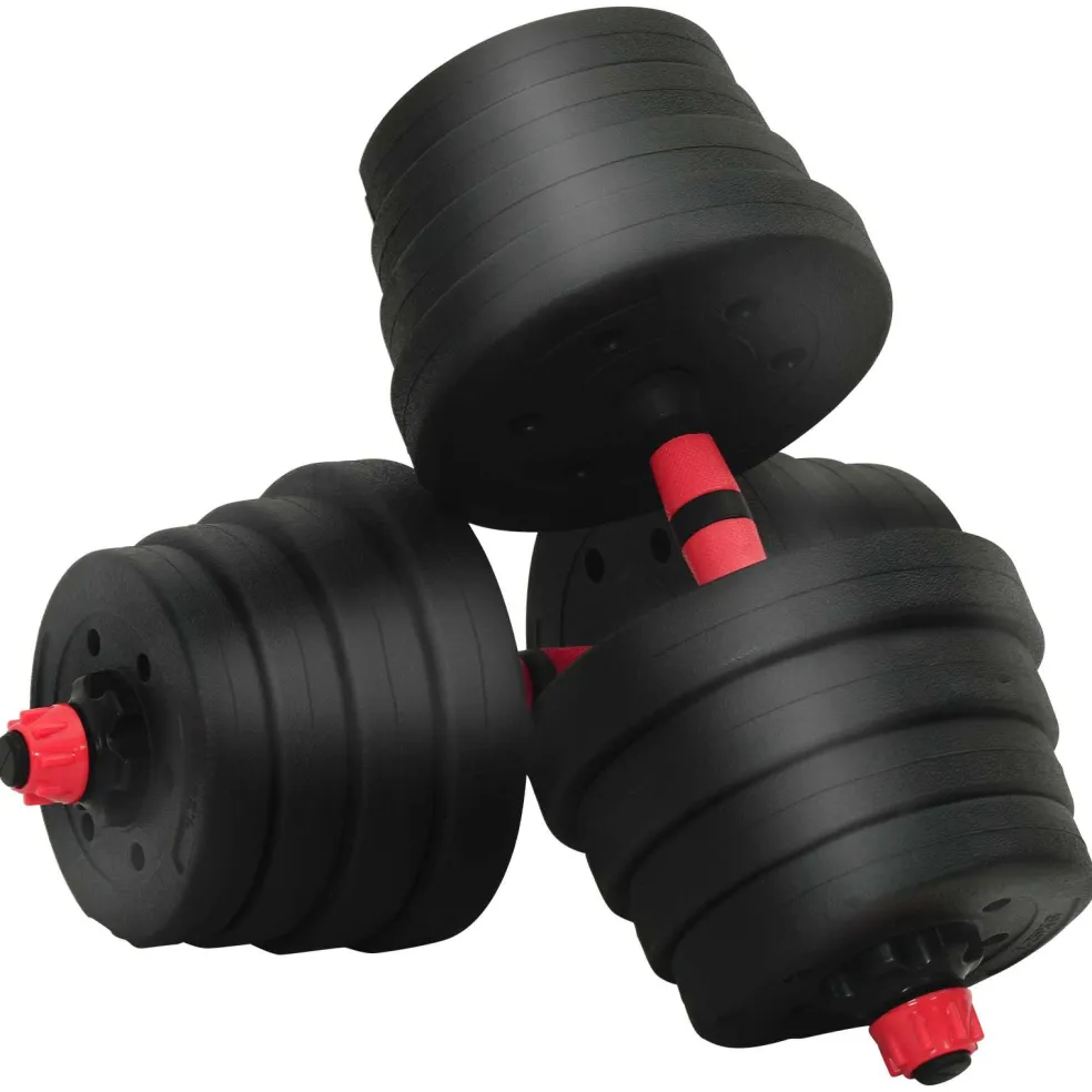 vidaXL 4-in-1 Dumbbell Barbell Kettlebell Set 30 kg Zwart en Rood
