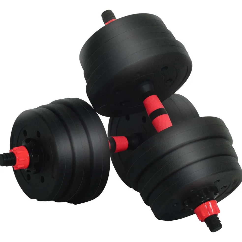 vidaXL 4-in-1 Dumbbell Barbell Kettlebell Set 20 kg Zwart en Rood