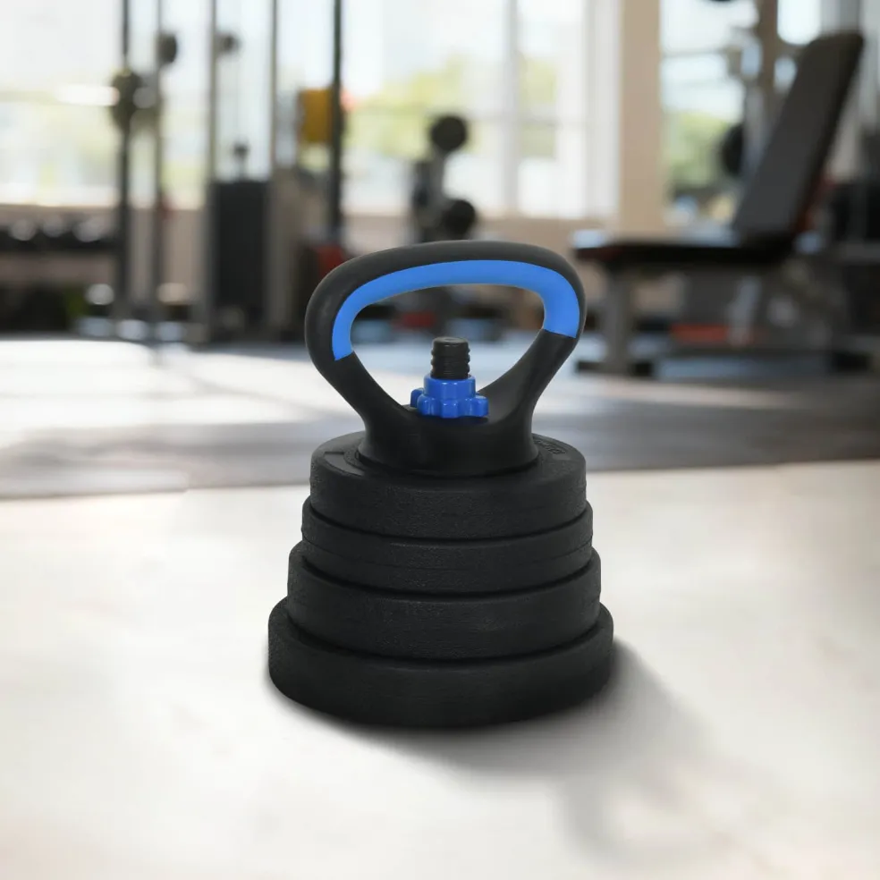vidaXL 4-in-1 Dumbbell Barbell Kettlebell Set 30 kg Zwart en Blauw